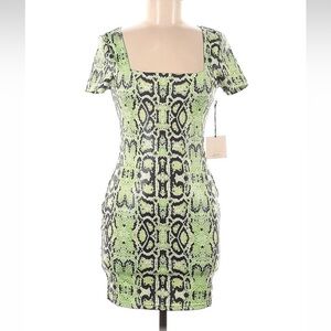 Superdown Animal Print Bodycon Dress Green Snake NWT Size Medium Stretch Bodycon